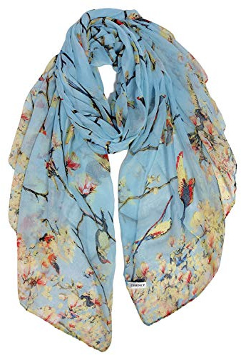 GERINLY Scarfs for Women Lightweight Birds Florals Scarves for Summer Outfits Accessories Head Wear Shawl Light Blue
