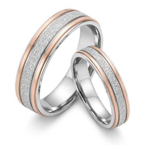 Everstone Two-Tone in White Gold and Rose Gold Titanium Wedding Ring Set