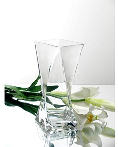 WGV Twist Bouquet Vase, 4 W, 10 H, Clear Square Block Gathering Hurricane Glass Floral Container, Centerpiece, Home Wedding Event Decor, 1 Piece (VUT0410)