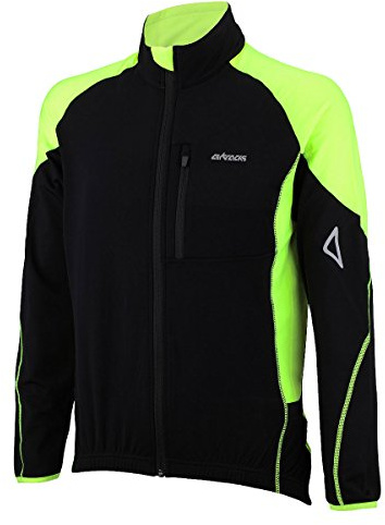 Airtracks Herren Winter Fahrradtrikot Langarm Pro-T Thermo Funktions Radtrikot Warm Fleece Reflektoren Full Zip - Schwarz-Neon - XL