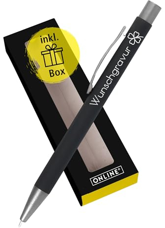Online Personalisierter Kugelschreiber mit Gravur Soft Metal Pure Black in Geschenkbox I Softtouch Feeling I auswechselbare Großraum-Mine I Schreibfarbe blau I Aluminium I persönliches Geschenk