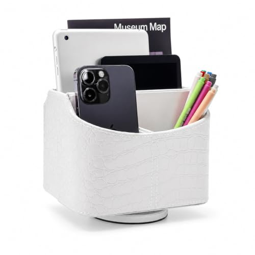 Cesta Unionbasic rotativa 360° de piel sintética en poliuretano, imitación piel de cocodrilo para guardar tus mandos a distancia, cartas, teleguías, organizador de escritorio