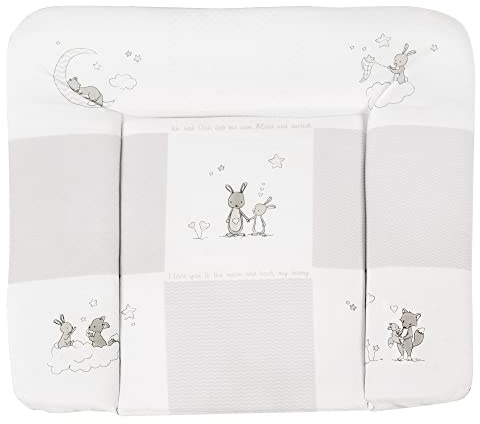 roba Skötbädd Räv & Kanin - Skötbädd 85 x 75 cm mjuk med räv & kaninmotiv - Baby skötbäddsöverdrag PU-belagd - Ljusgrå/Vit