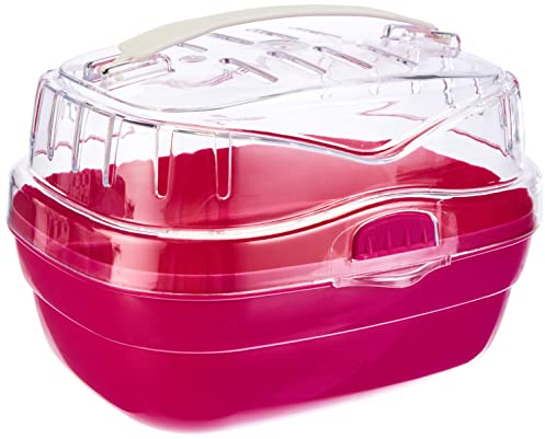 Ferplast Transportbox für Hamster und andere kleine Nagetiere Aladino Small Reisekäfig für Hamster, widerstandsfähiger Kunststoff, komfortabler Griff, sicherer Verschluss, 20 x 16 x 13,5 cm, Fuchsia