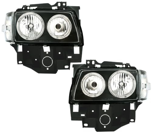 Angel Eyes Scheinwerfer Set in Klarglas Schwarz für VW T4 (8/1996-8/2003) | Aftermarket, Tuning, Upgrade, Standlichtringe, links, rechts, Halogen, H7, inkl. Frontblinker,