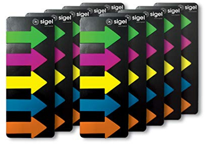 SIGEL Haftmarker Pfeile 10er Pack 125 Streifen 5 Farben | HN600/10, Mehrpackung mit Pfeilmarkern für Büro und Schule