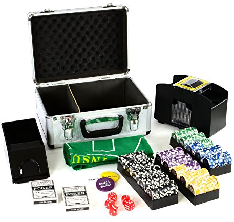 Pokerkoffer Deluxe Pokerset mit 300 Ocean Champion Chips mit viel Zubehör Kartenmischer Kunststoffkarten Kartengeber Spielmatte Poker-Komplettset Black Jack Texas Holdem