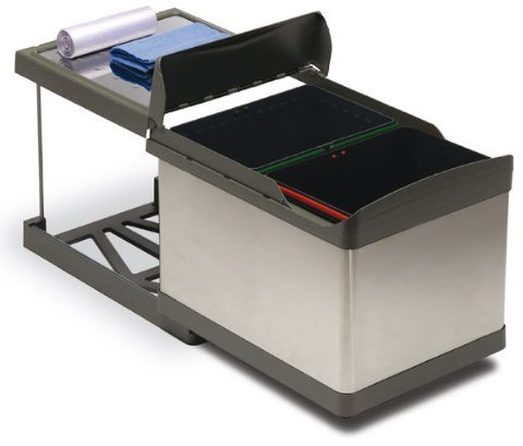 Pattumiera INOX estraibile per sottolavello cucina 2 secchi da 16L raccolta differenziata - Automatica, scorrevole -503-