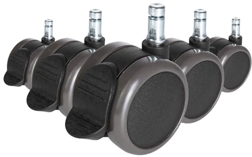 hjh OFFICE 619033 5X Hartbodenrollen mit Feststellbremse 11mm / 65mm Stuhlrollen Bürostuhl für Harte Böden