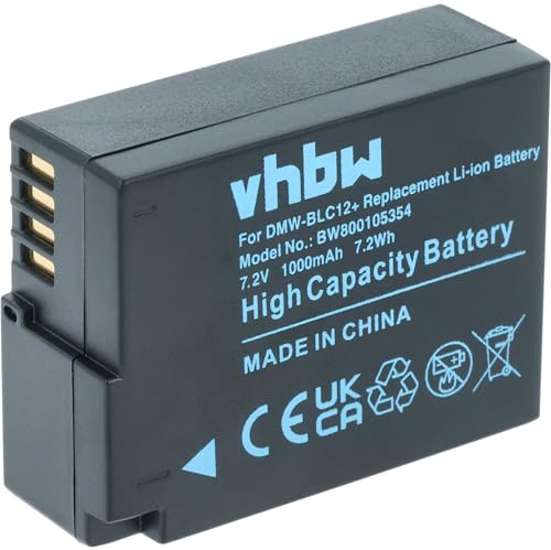 vhbw 1x Batteries Compatible avec Panasonic Lumix DMC-FZ1000 | DMC-FZ200, DMC-FZ200K appareil photo, reflex numérique (1000mAh, 7,2V, Li-ion)