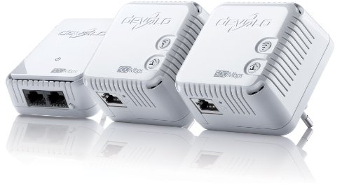 devolo dLAN 500 WiFi Network Kit Powerline (Internet über die Steckdose, WLAN, 1x LAN Port, 3x Powerlan Adapter, WLAN Adapter, WLAN Booster, WiFi Move) weiß