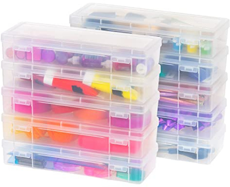 IRIS USA Pencil Case Boxes, 10-Pack, |Made in USA|, Plastic Bead Organizing Containers with Snap Lid for Arts, Crafts, Ephemera, Stickers, & Dance Cheer, Clear - Large