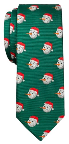 Retreez Corbata de microfibra fina de Patrón de Muñeco de nieve feliz de Navidad para hombres Verde
