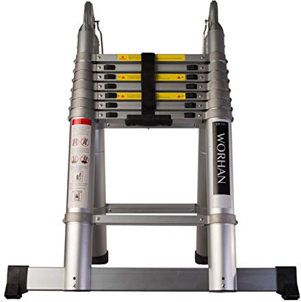 WORHAN Scala Con Anelli in Alluminio 5.0m Alu Doppia Telescopica Estensibile di Transporto Multiposizione Pieghevole Multifunzione Multiuso in Alluminio AK5