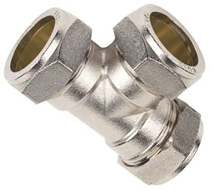 Merriway BH03153 Compression Fitting Brass Equal Tee Connector, 15mm - Chrome Plated
