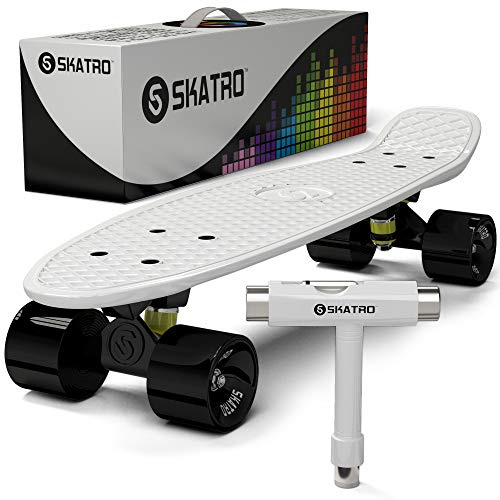 Skatro - Mini Cruiser Skateboard. 22x6inch Retro Style Plastic Board Comes Complete. Model: White Panda