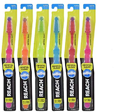REACH Crystal Clean Firm Adult Toothbrush, 1 ea - Colors May Vary (Pack of 6)
