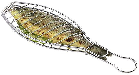 Küchenprofi BBQ Fischgrillzange EASY, Metall Verchromt, Fischbräter, 43 cm, Fischhalter für Grillkorb Fischbräter, Fischzange für das Grillen von Fisch, Silber
