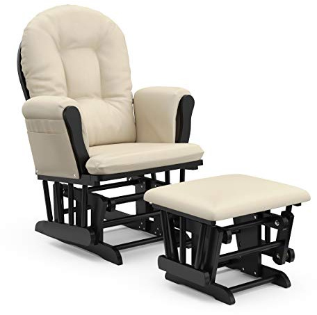 Storkcraft Premium Hoop Glider & Ottoman (Black with Beige) — GREENGUARD Gold Certified, Solid Wood Craftsmanship, Convenient Storage Pockets, Smooth-Gliding Chair for Nursery, Multi-Award-Winning