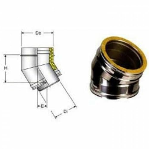 UTILFER Curva Doppia Parete 45° Coibentata Inox 316/304 Canna Fumaria 150-200 mm