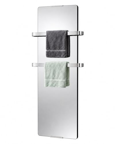CHEMIN’ARTE Sèche-Serviette Design Électrique Miroir 900W - Radiateur Vertical - 2 barres porte serviettes - 100x6x46cm - Conçu en France