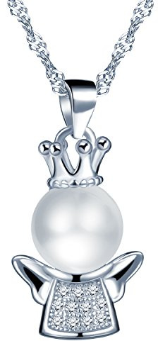 Unendlich U Damen Perlen Ketten Engel Flügel Anhänger Halskette 925 Sterling Silber Zirkonia Elfen Halskettenanhänger