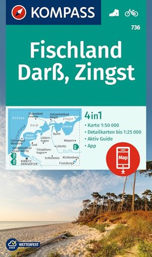 KOMPASS Wanderkarte 736 Fischland, Darß, Zingst 1:50.000: 4in1 Wanderkarte, mit Aktiv Guide und Detailkarten inklusive Karte zur offline Verwendung in der KOMPASS-App. Fahrradfahren.