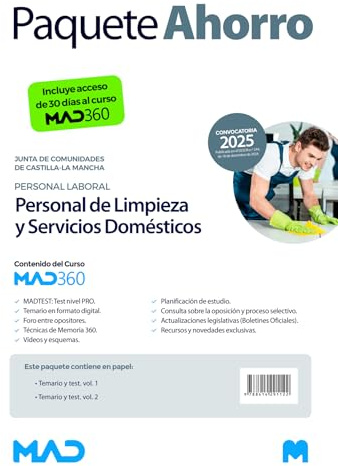 Oposiciones Personal de Limpieza y Servicios Domésticos (Personal Laboral) de la Junta de Comunidades de Castilla-La Mancha. Paquete Ahorro de Libros y Curso MAD360