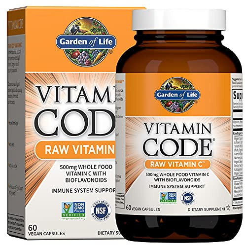 Garden of Life Vitamin Code Raw Vitamin C - 60 Capsules, 500mg Whole Food Vitamin C Capsules + Fruit & Veggie Blend & Probiotics, Supplements for Adults, Vegan, Gluten Free