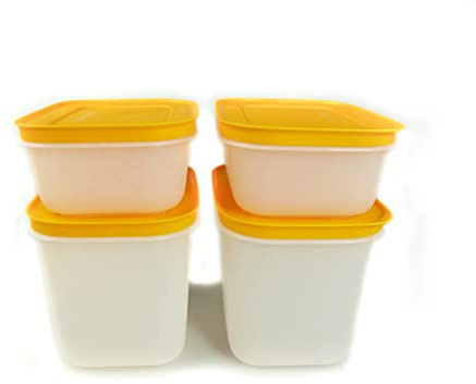 TUPPERWARE Gefrier-Behälter (4) 1,1 L weiß-orange hoch Eis-Kristall Eiskristall