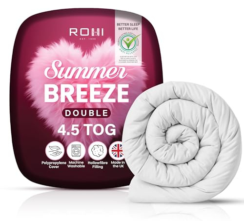 Rohi Anti Allergy 4.5 Tog Duvet Double Bed Quilt – Soft & Breathable Luxurious Hollowfibre Quilt with Corvin Cover – Lightweight Comfort Cool Double Duvet (Summer)