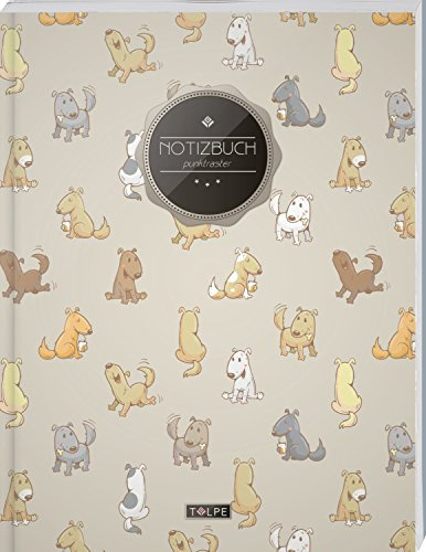 TULPE Punktraster Notizbuch A4 „C083 Verspielte Hunde“ (140+ Seiten, Vintage Softcover, Punktkariertes Papier - Bullet Journal, Dickes Notizheft, ... Gepunktete Seiten, Dot Grid Notebook)