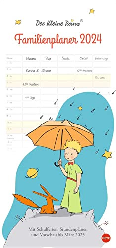 El Principito Planificador Familiar 2024. Calendario familiar con motivos clásicos de libro infantil. Calendario de pared con 5 columnas. Agenda familiar