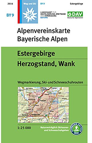 Estergebirge, Herzogstand, Wank: Topographische Karte 1:25.000, mit Wegmarkierungen, Skirouten, Schneeschuhrouten (Alpenvereinskarten)