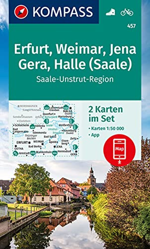 KOMPASS Wanderkarten-Set 457 Erfurt, Weimar, Jena, Gera, Halle (Saale) (2 Karten) 1:50.000: inklusive Karte zur offline Verwendung in der KOMPASS-App. Fahrradfahren.