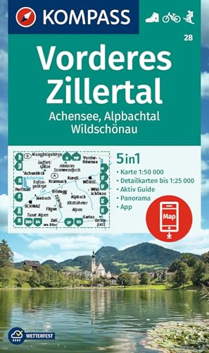 KOMPASS Wanderkarte 28 Vorderes Zillertal 1:50.000: markierte Wanderwege, Hütten, Radrouten