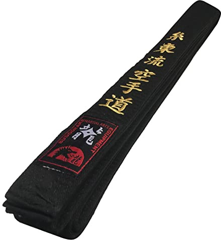 Budodrake Schwarzer Gürtel Bestickt Goju-Ryu Karate-Do Schriftzeichen, Schwarzgurt mit Goldener Bestickung