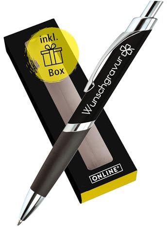 Online Personalisierter Kugelschreiber mit Gravur Sporty Schwarz I Aluminium-Kulli mit individuellem Namen I auswechselbare, dokumentenechte Mine I Schreibfarbe blau I persönliches Geschenk