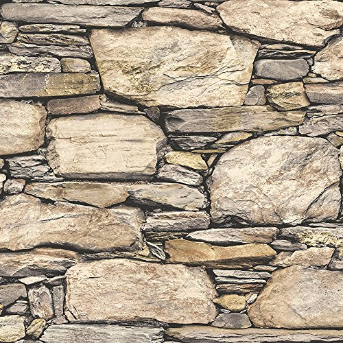 NuWallpaper Hadrian Stone Wall Peel and Stick Wallpaper, Brown, Removable Wallpaper, 20.5 in x 18 ft
