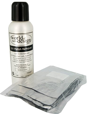 World of Nails-Design 100 ml UV Polish Remover, Soak off Gel Entferner + 50 Polish Remover Wraps/Pads