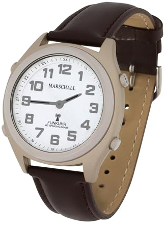 Marschall Deutsch sprechende Herren Funk-Armbanduhr I 1135L I Funkarmbanduhr I Für Blinde, Senioren und Sehbehinderte I Datum- und Zeitansage I Extra große Zeiger
