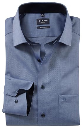 OLYMP Herren Oberhemd Langarm Luxor,Natté,modern fit,Global Kent,Marine 18,42