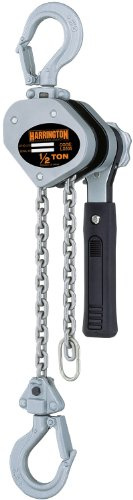 Harrington LX Lever Hoist, Hook Mount, 1/2 Ton Capacity, 10' Lift, 9.7 Headroom, 7.1 Lever Length, 0.9 Hook Opening