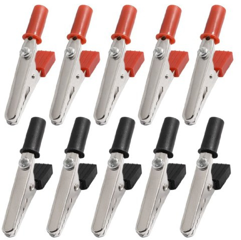 SODIAL(R) 10 x pince crocodile metallique Poignee en plastique 50mm Sonde de test