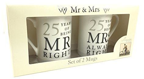 ukgiftstoreonline 25th Silver Wedding Pair Of Mugs