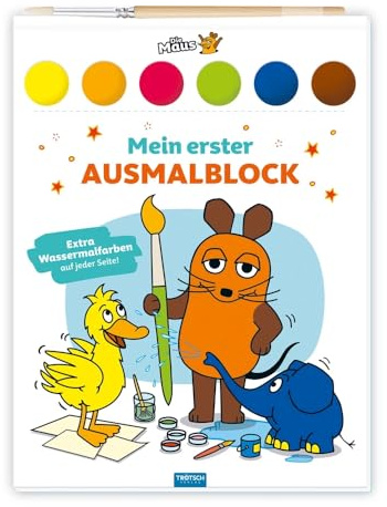 TRÖTSCH - Die Maus | Mein erster Ausmalblock | Malblock mit Wasserfarben (Ab 3 Jahren): Wasserfarben-Ausmalblock zum Abreißen mit Pinsel