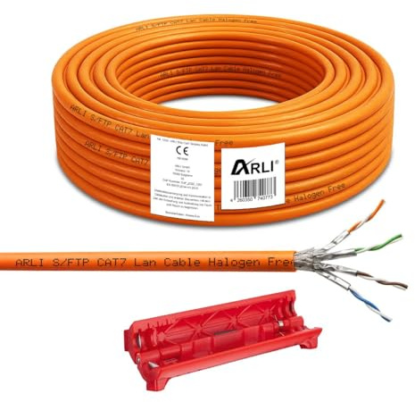 ARLI CAT 7 Verlegekabel 50m Netzwerkkabel inkl. Abisoliermesser CAT.7 LAN Halogenfrei Installationskabel SFTP S/FTP CAT7 PIMF Kabel Netzwerk Verkabelung Datenkabel AWG23/1 geschirmt Kupfer 50 m