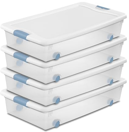 Sterilite Wheeled Latching Box w/ Lids for Home & Office, 56 Quart, 4-Pack