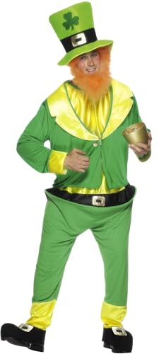 Smiffys Costume de lutin, vert, avec combinaison pantalon, veste, chapeau et barbe rousse Halloween