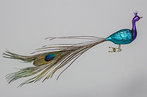 Christbaumschmuck Pfau blau/lila Weihnachtsbaumschmuck Glas - Vogel mundgeblasen Lauscha